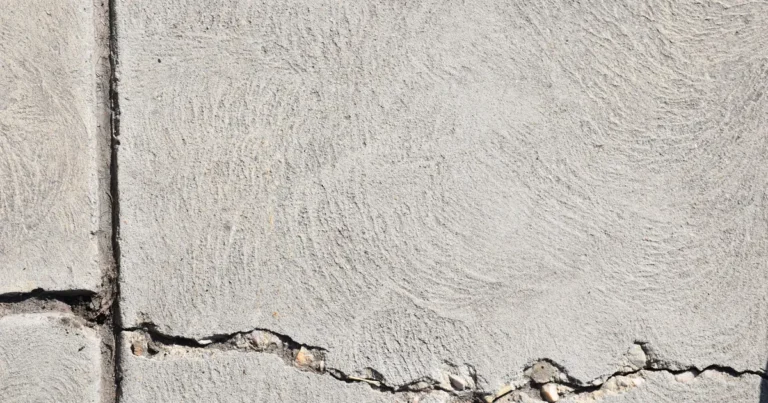 Pęknięcie biegnące przez betonową płytę nawierzchni przy szczelinie dylatacyjnej